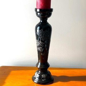 Delight Flowered Black Candle Holder  - 15-3/4 inches Tall